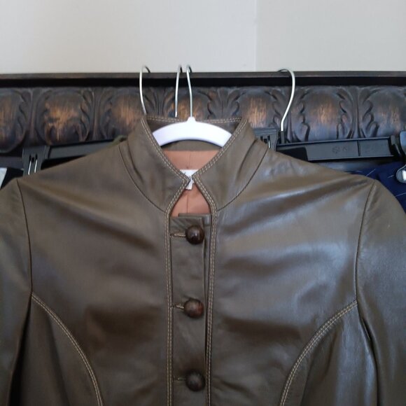 Women's Vegan Leather Military Style Jacket in Rich Green - Picture 5 of 13